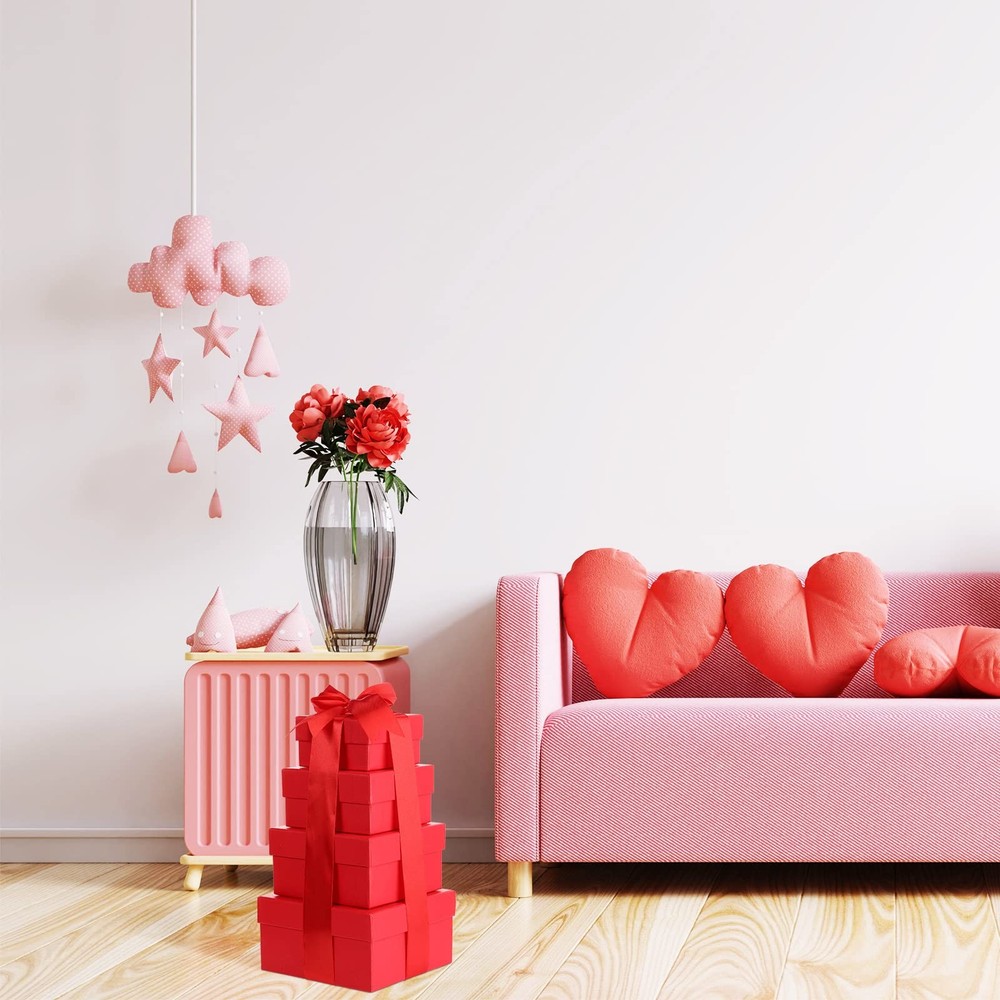 4 Pcs Nesting Gift Boxes with Lids, Square Stacking, Assorted Sizes Decorativ...