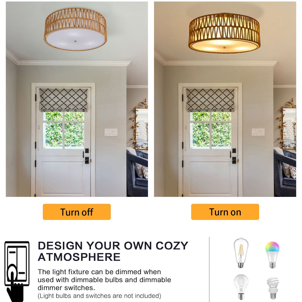 17.7" Semi Flush Mount Ceiling Light 3-Light Large Boho Flush Mount Ceiling Ligh