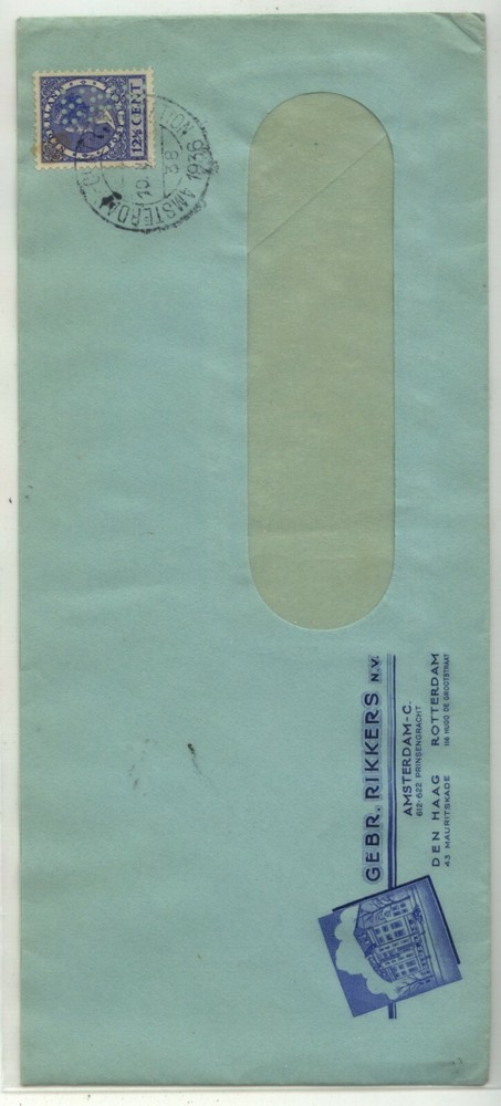Netherlands   perfin  stamp on cover  1936        MS0916