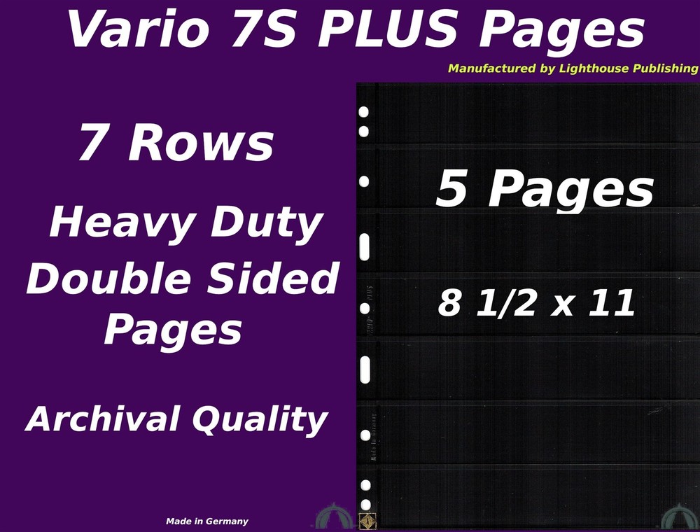 5 VARIO 7S PLUS 7 Pocket Double Sided Pages for Stamp & Other Collecting, Black