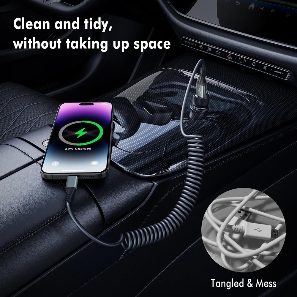 Coiled Lightning Cable 3FT 2 Pack MFi Certified Car iPhone Charger Cable，USB ...