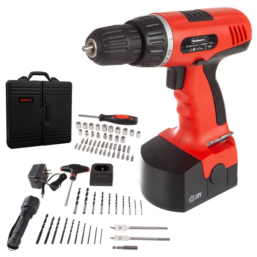 Stalwart 78 Pc - 18 Volt Cordless Drill Set 2 Drill Speeds Bits Drivers Socket