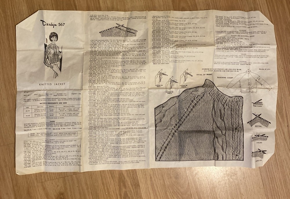 Vtg Knitted Cable Jacket Pattern, Sz 32 - 38, Mail Order Design 567