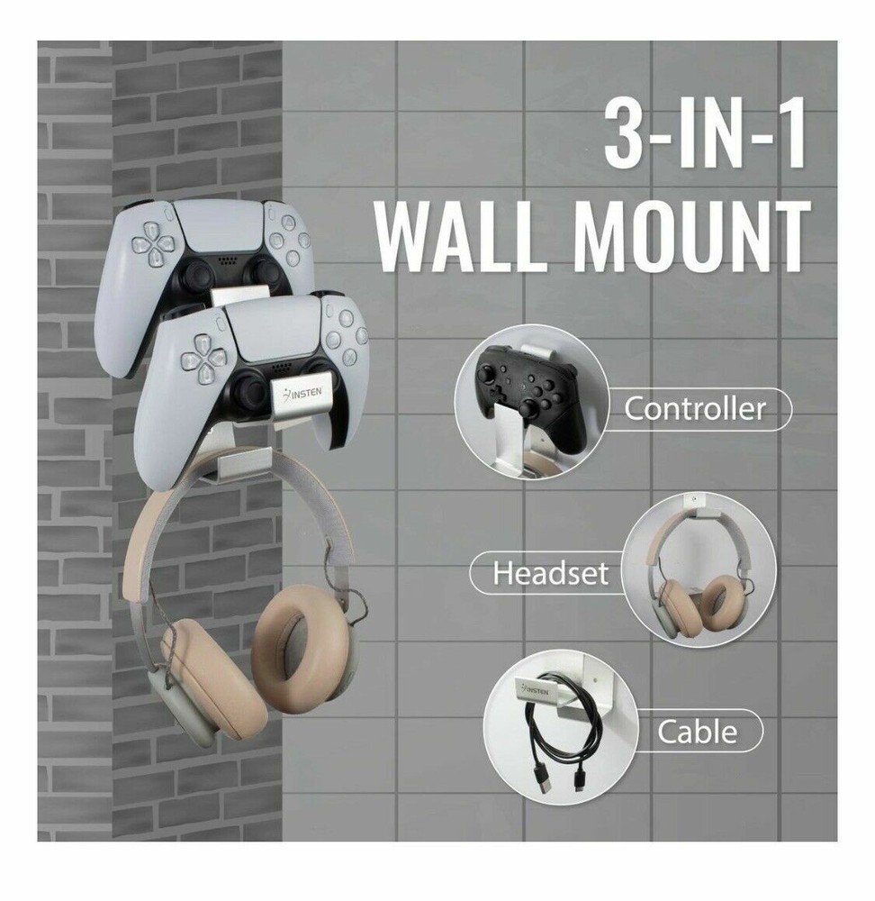 3Hook Multi-Purpose Wall Mount Bracket Holder Game Controller Headphones Headset