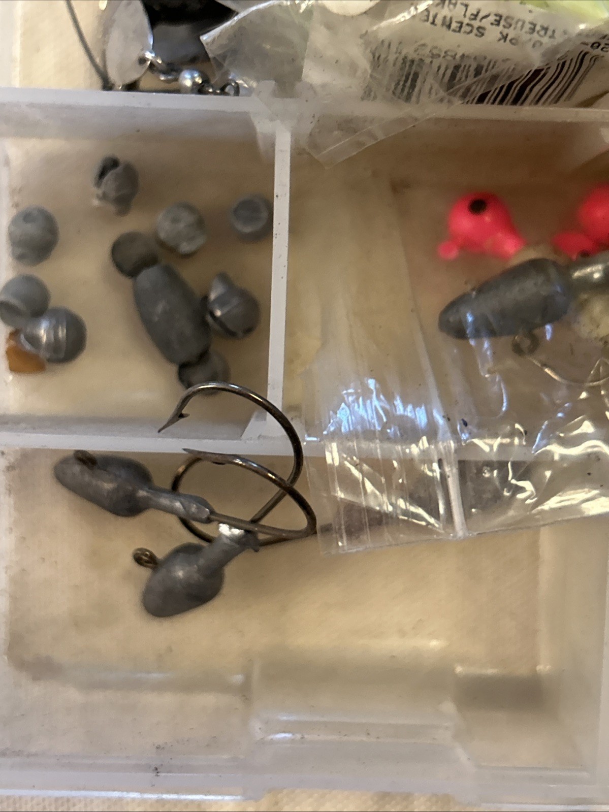 Plano Clear Tackle Box 3500 With Lures Weights Plastic Worms LOT Fishing Fish