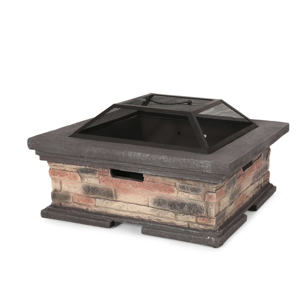 Square Wood-Burning Fire Pit with Protective Shield