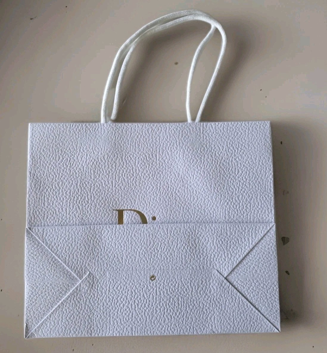 Dior White Luxury Shopping Gift Bag Gold Logo Rope Handles Authentic