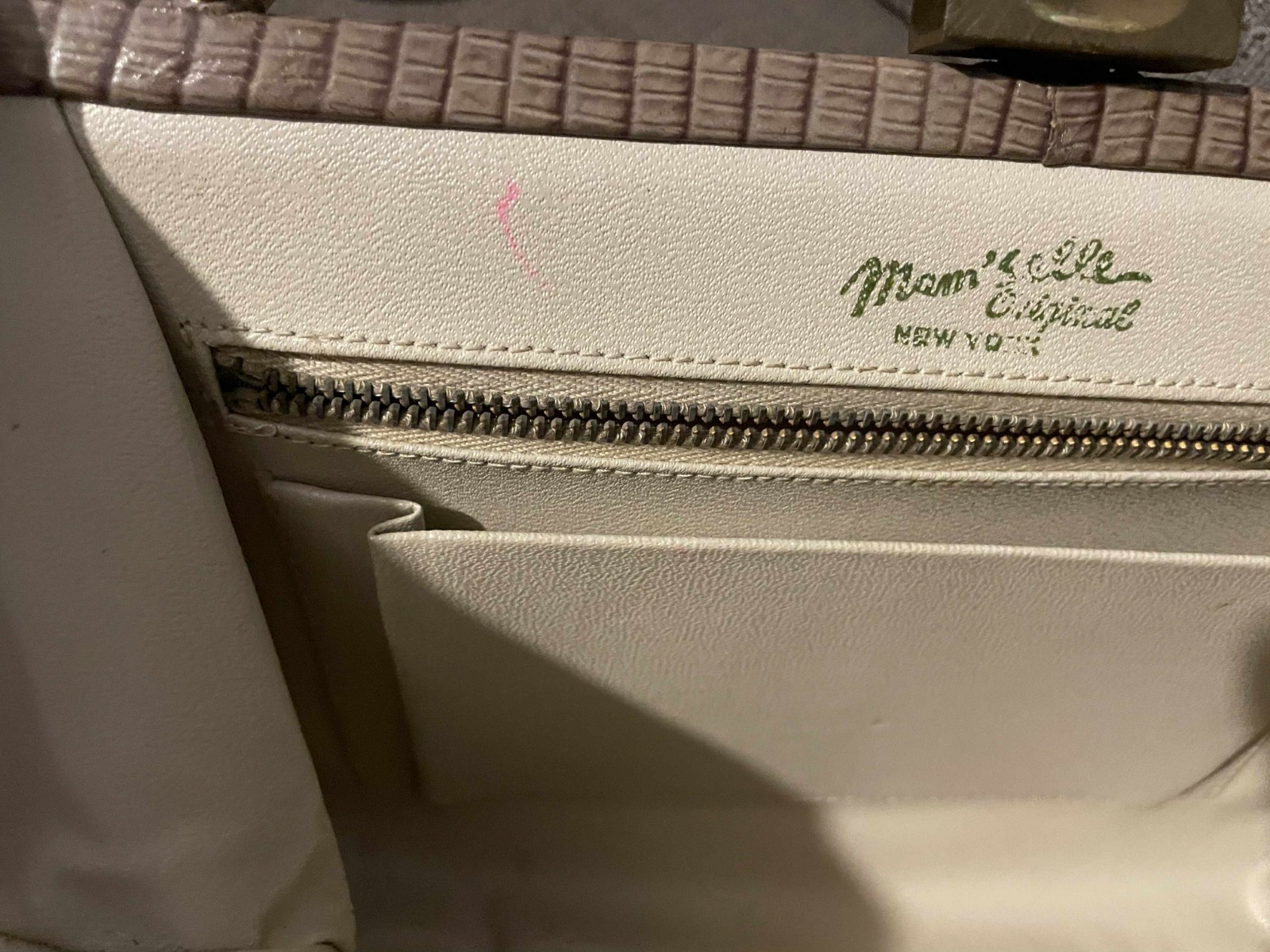 Vintage Mam 'Selle New York MidMod Lizard Textured Leather Tan Clutch Handbag