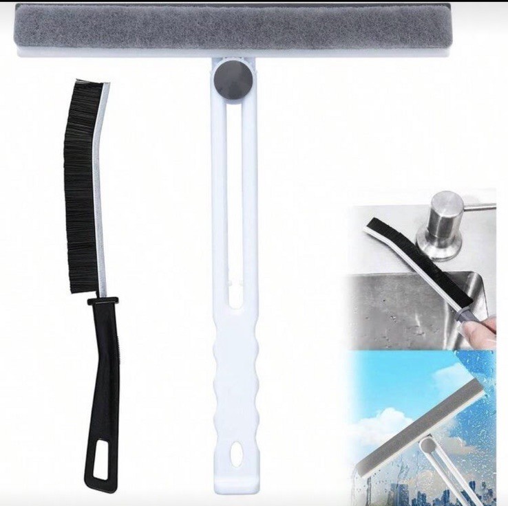 Foldable Rotatable Squeegee & Gap Cleaning Brush Set for Windows, Kitchen, Glass