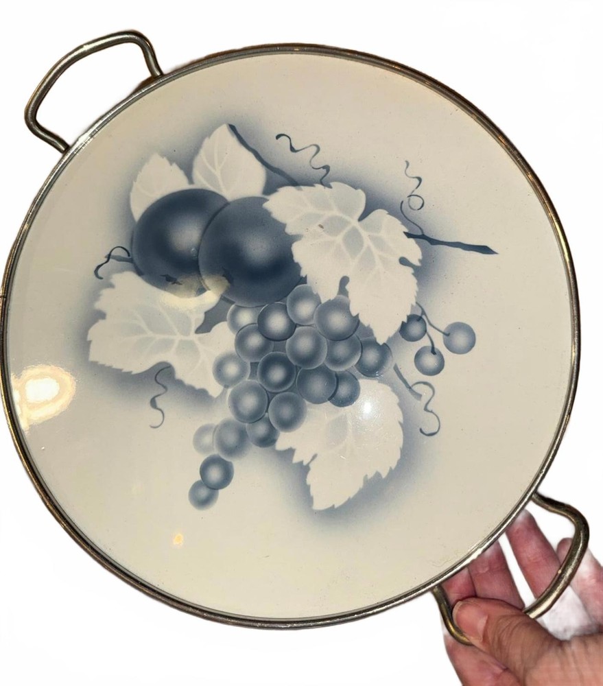 Vintage Ceramic Serving Tray with Grapes Design