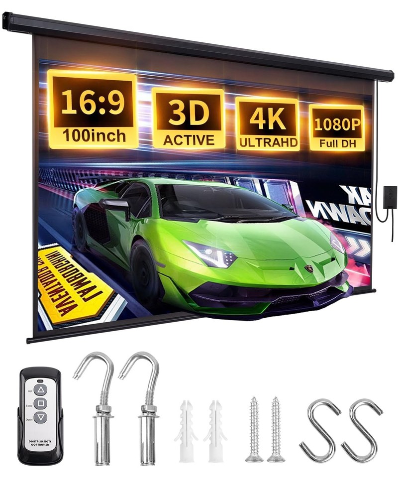 Projector Screen Motorized 100 Inch Electric Projector Screen with Remote Cei...