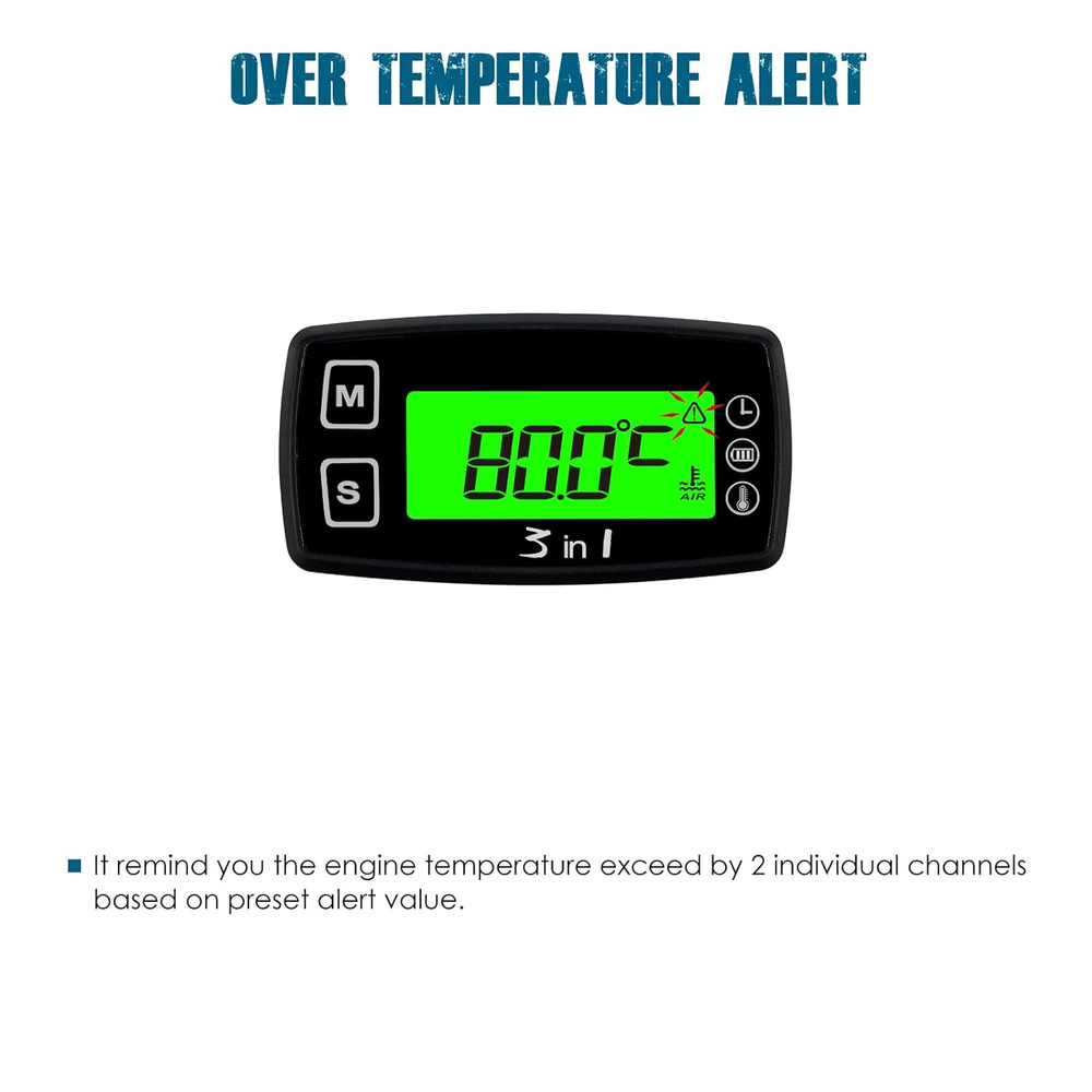 Runleader Digital Engine Temperature Gauge Volt Meter,Programmable Alert Reminde