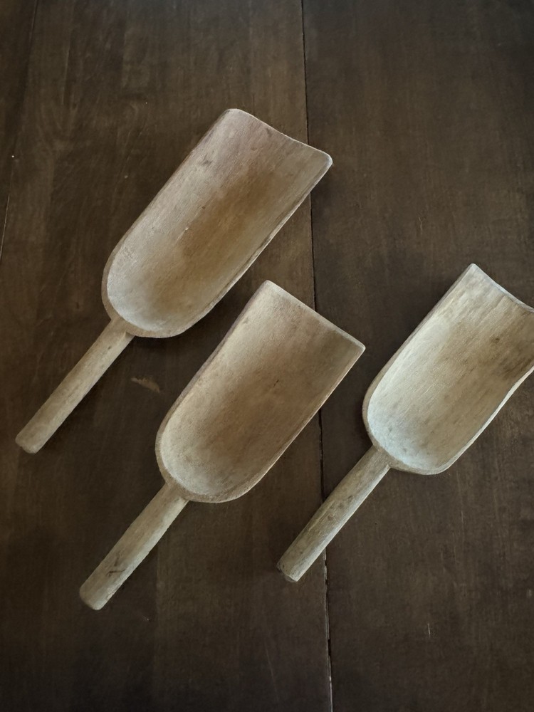 3 Vintage Wooden Scoops Stackable Primitive Farmhouse Core