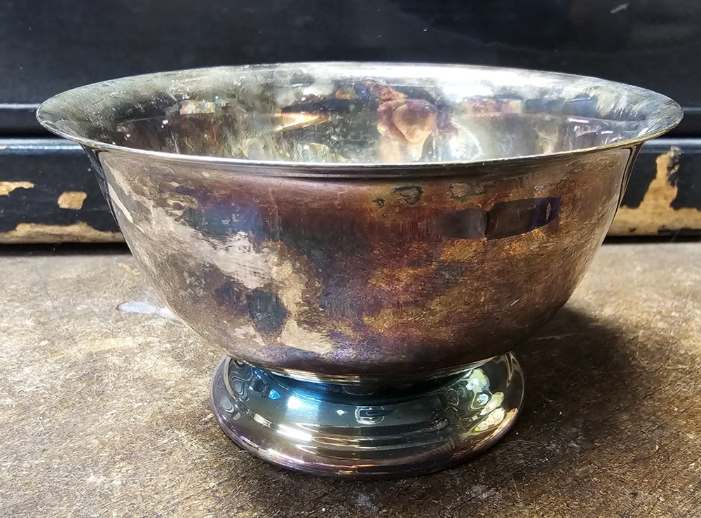 Vintage Poole Silver #527 small 4" footed bowl EPC silverplate Collectable
