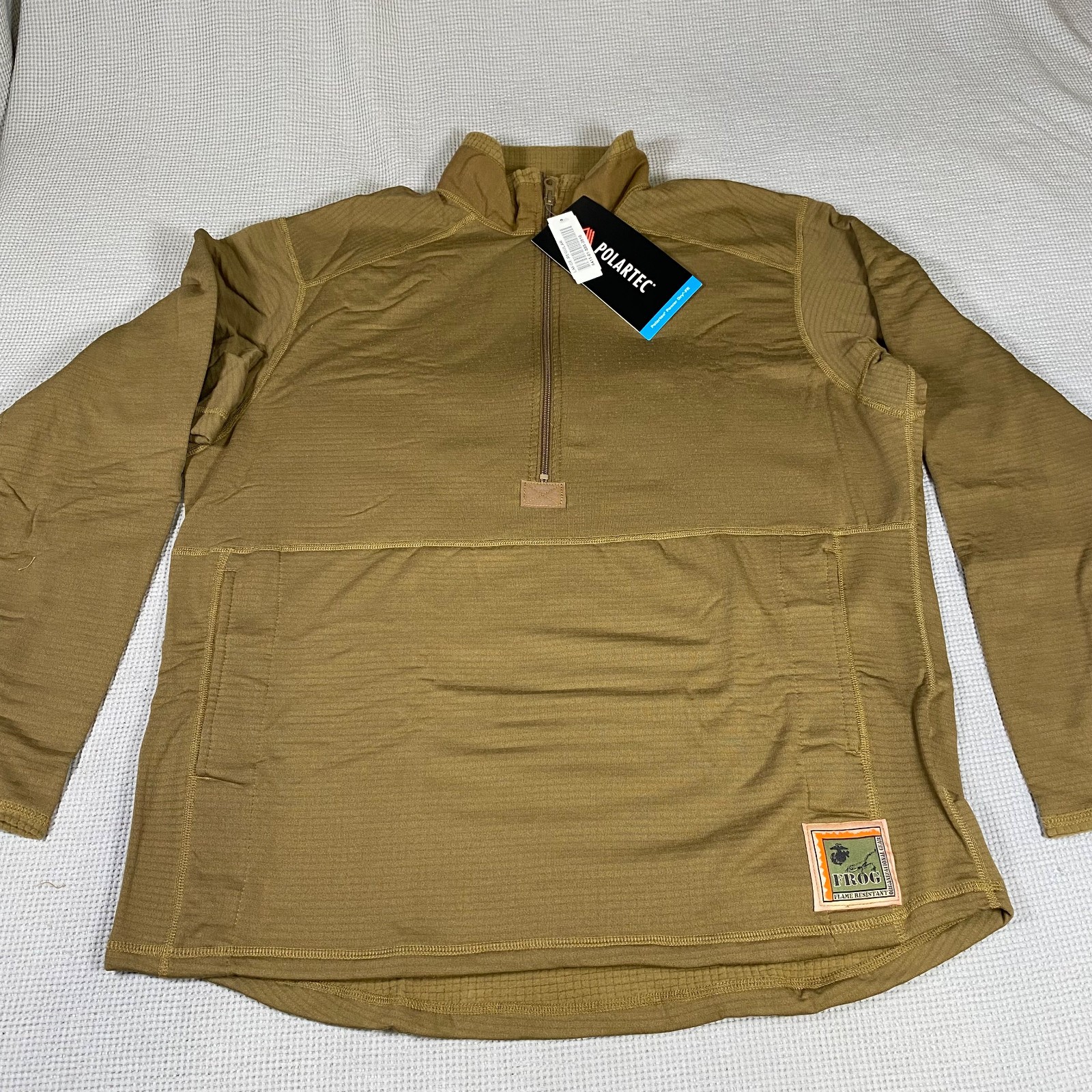 New USMC Polartec FROG Grid Fleece Waffle L2 1/2 Zip Pullover Coyote Brown LARGE