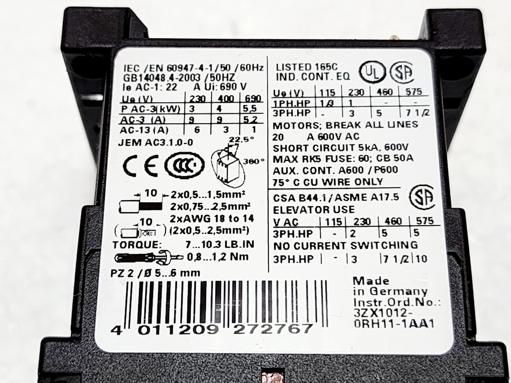 SIEMENS 3RT1016-1JB41 POWER CONTACTOR