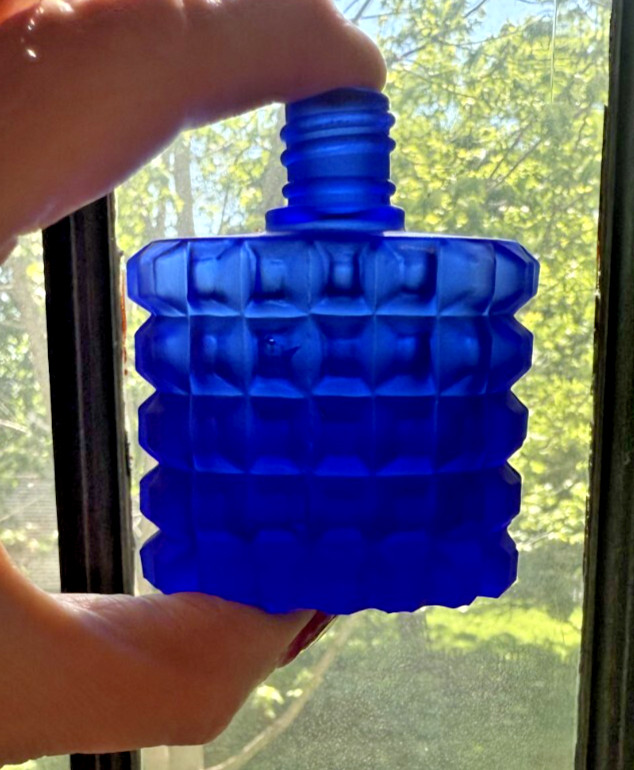 Vintage Raised Rectangle Cobalt Blue Perfume Bottle