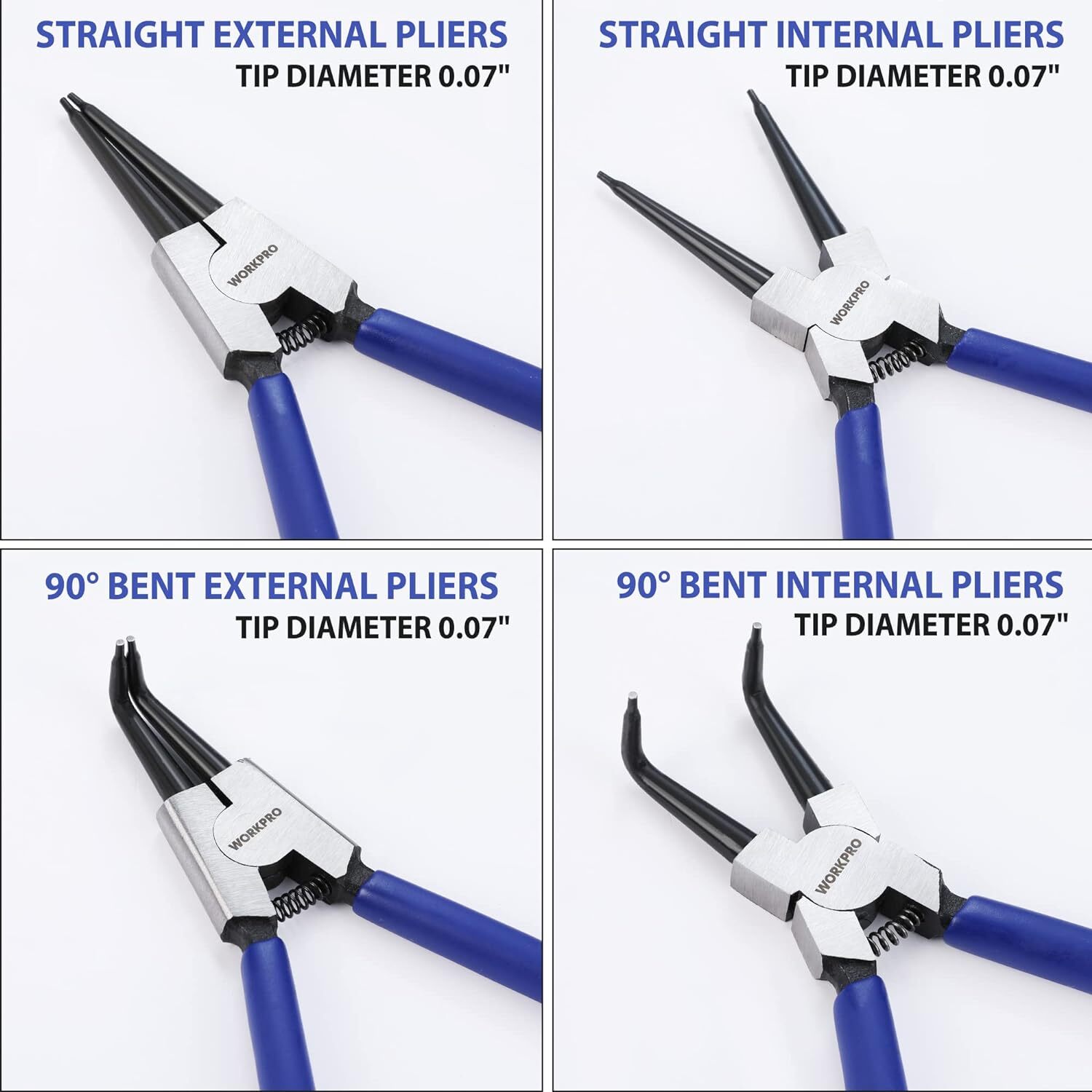 WORKPRO 4PCS Heavy Duty Snap Ring Pliers Set Included Cr-V Steel w/Storage Pouch