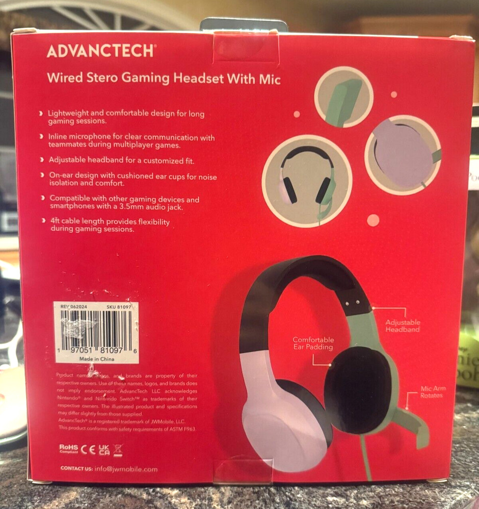 Advancetech Wired Stereo Gaming Headset With Mic For Nintenda Switch