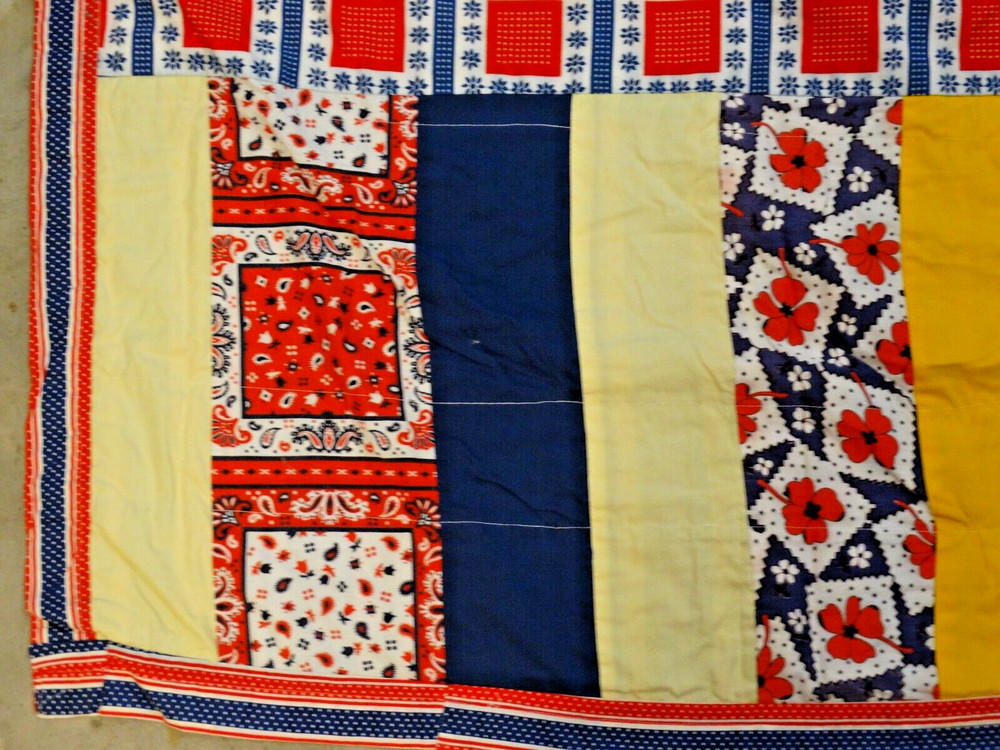 Handmade Patchwork Thin Quilt Quilted Blanket Vintage 76" x 87"
