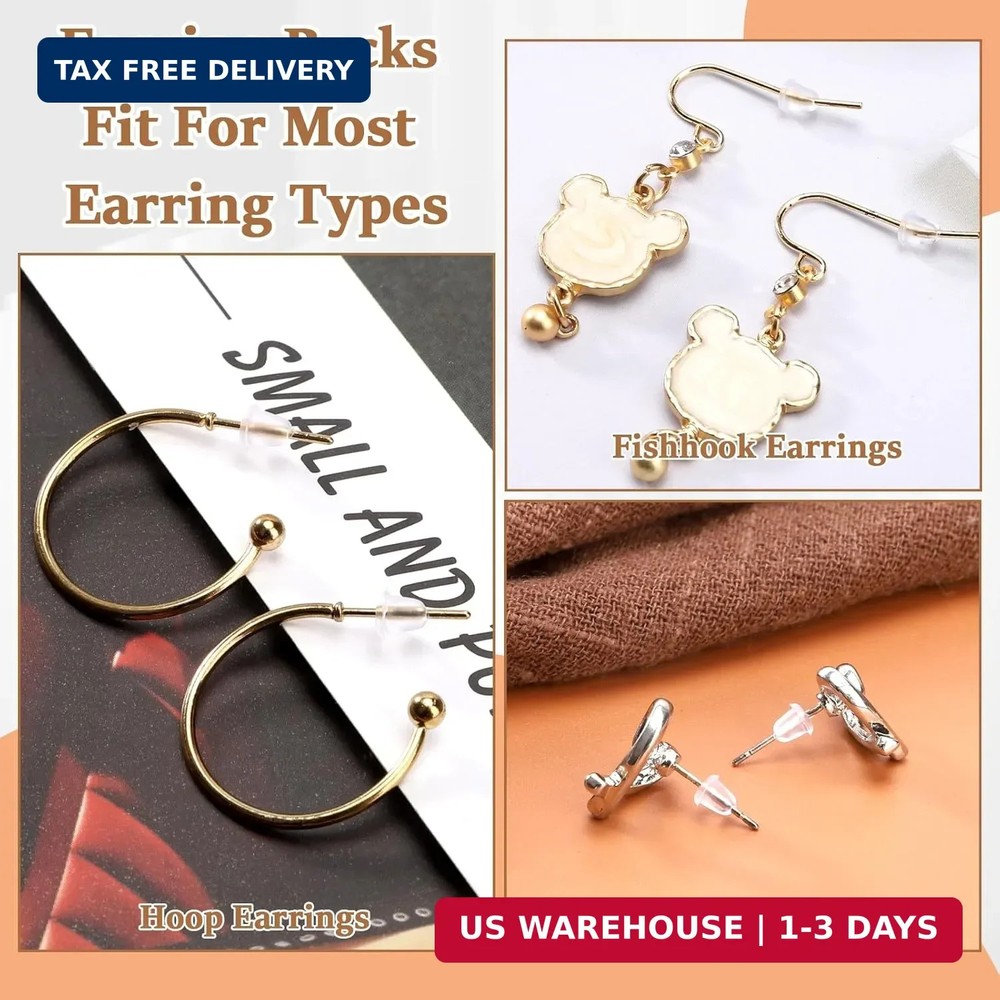 Rubber Earring Backs Soft Clear Earring Backings for Studs Hypoallergenic Silico