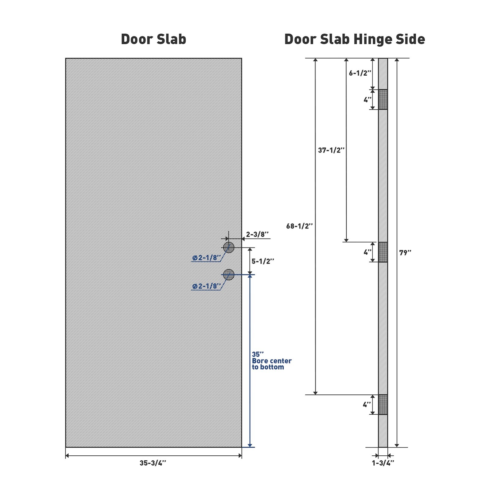 36"x80" Black Fiberglass Exterior Door Slab LH Inswing Pre-Cut Hinge & Lock