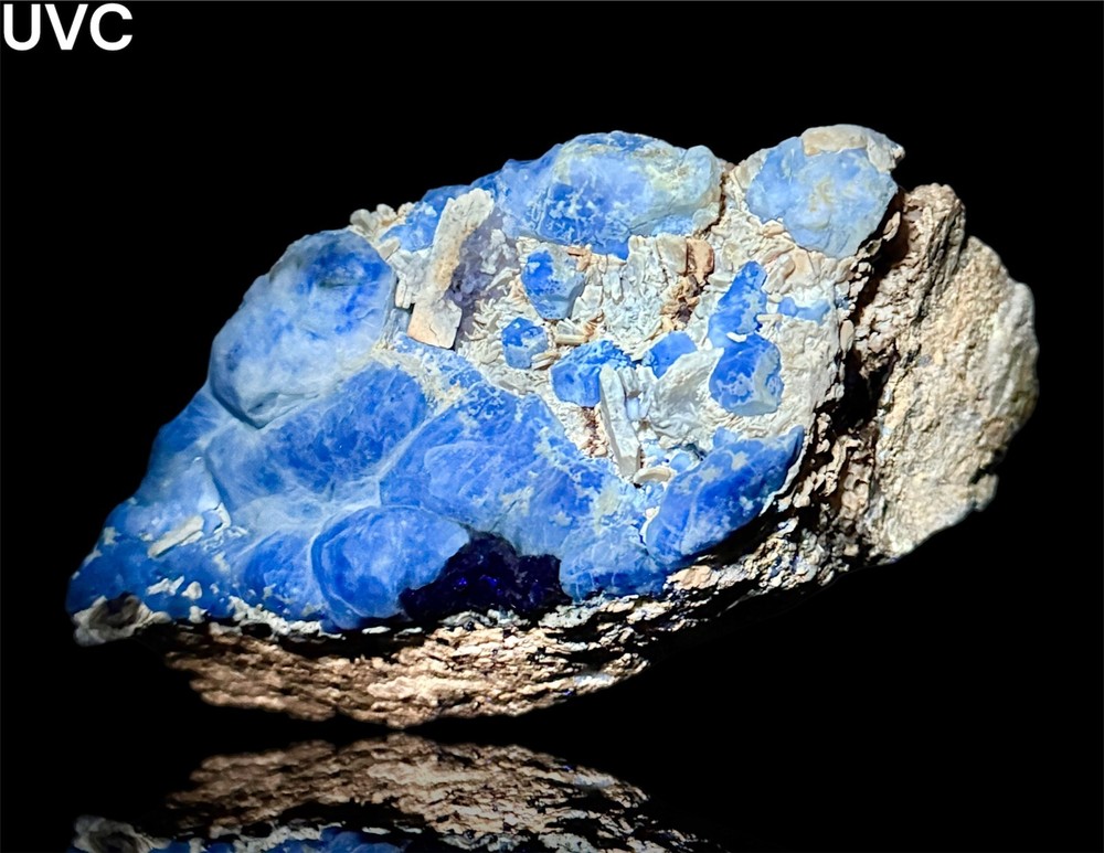 695 Gr. Fluorescent Phosphorescent Blue Hackmanite Crystals Cluster, Forsterite