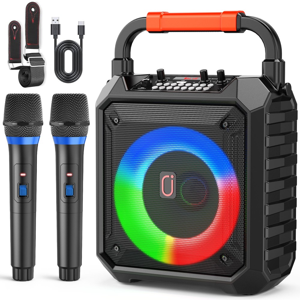 FanFun Portable Party Speaker Bluetooth Singing Machine W/2 Wireless Microphones