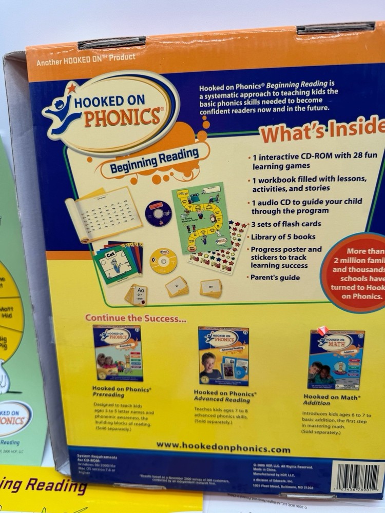 Hooked On Phonics Beginning Reading Ages 4-6 Pre K to KProgram Set CD Workbook