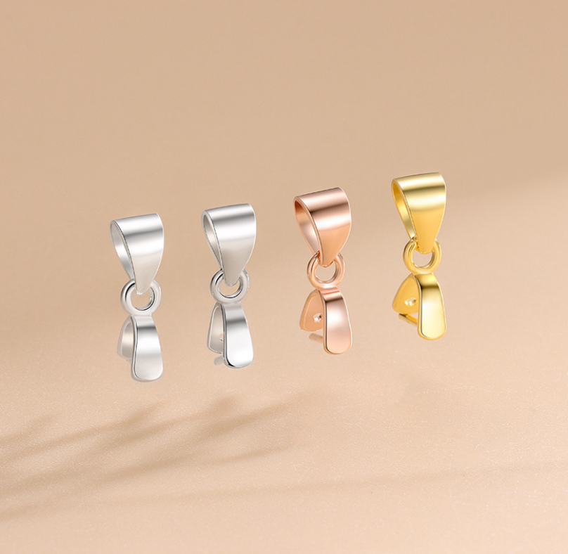 S925 Sterling Silver Pinch Bail Clip Pendant Clasp Connector Findings Gold Rose