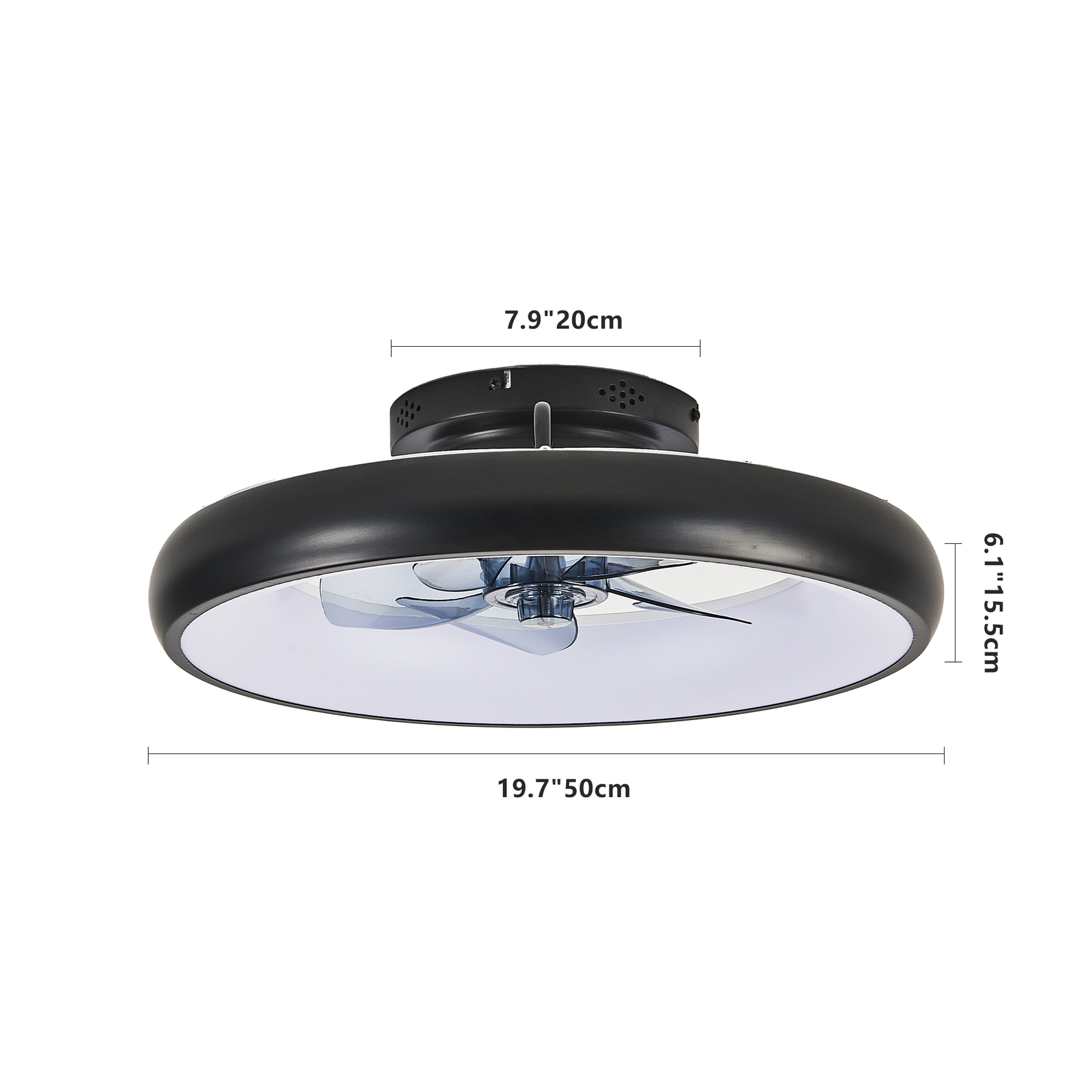 20" Black LED Ceiling Fan Light Flush Mount Modern kit With Remote APP Control