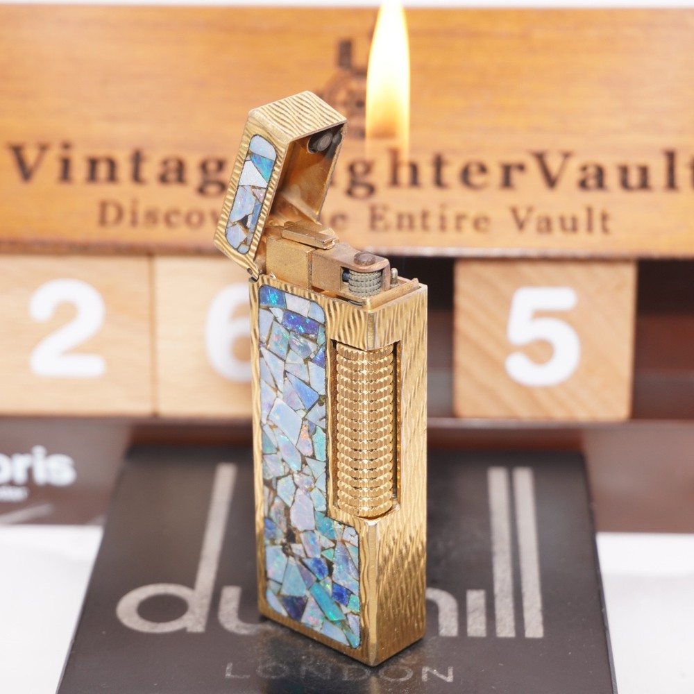 Dunhill Lighter Gold Wav Opal Pattern _Ultrasonically Cleaned_Working