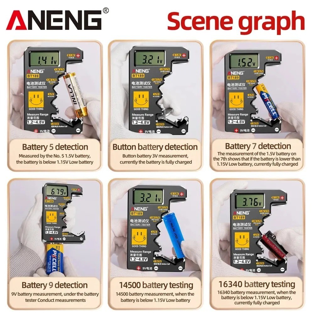 Universal LCD Battery Tester 9V N D C AA AAA Button Cell Detector DIY Gift