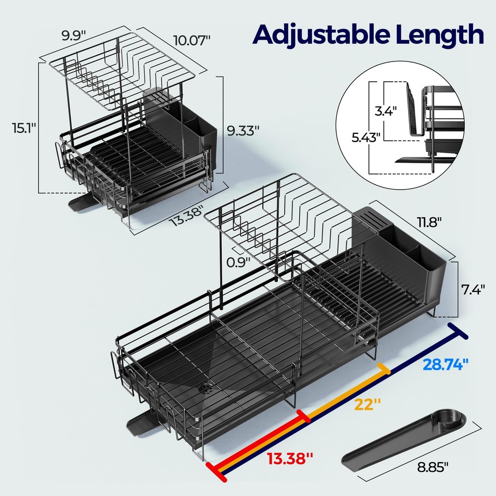 2 Tier Large Dish Drying Rack, Expandable Dish Rack for Kitchen Counter, Dish...