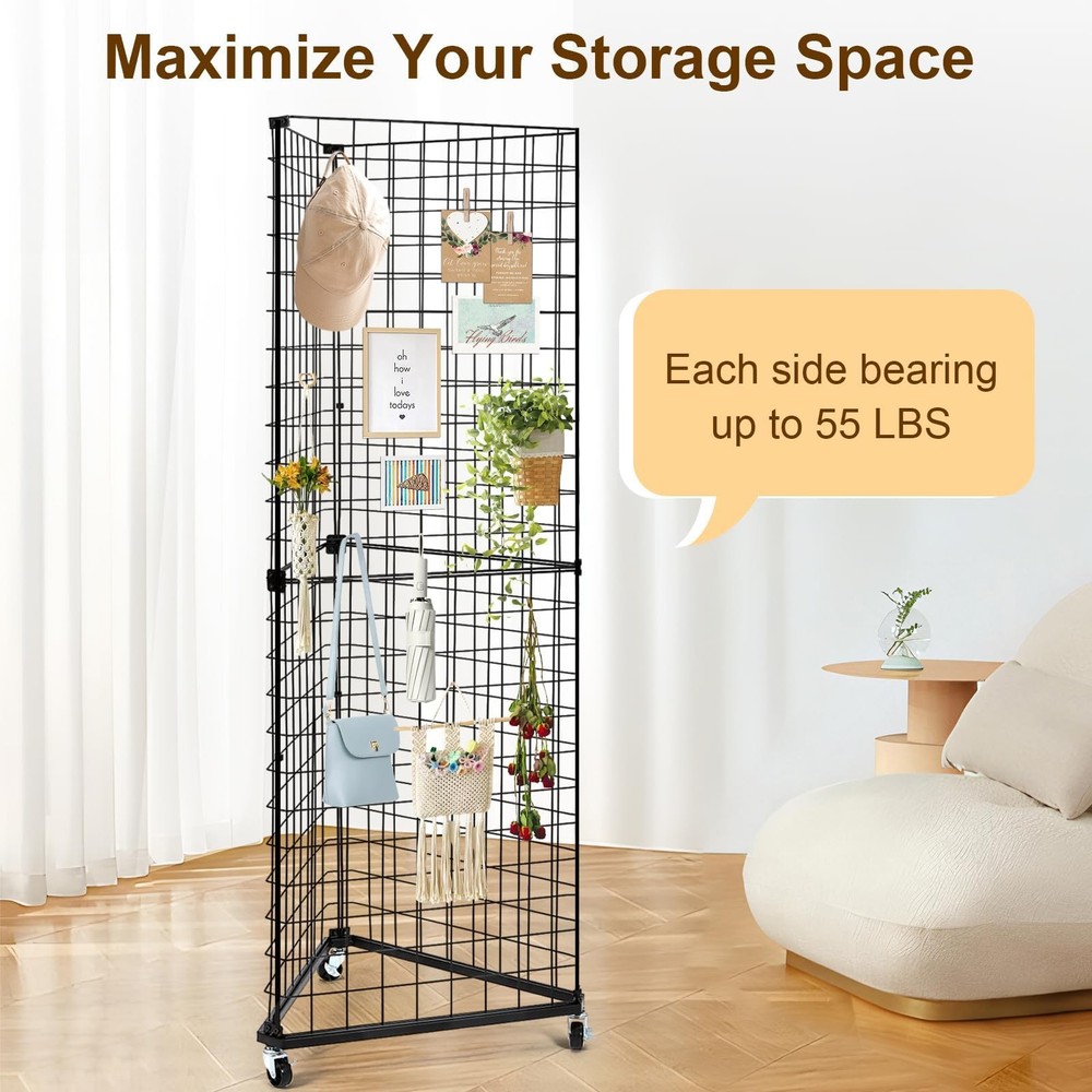 Triangular Gridwall Panel Display Stand, Black Triangle Wire Grid Tower with ...