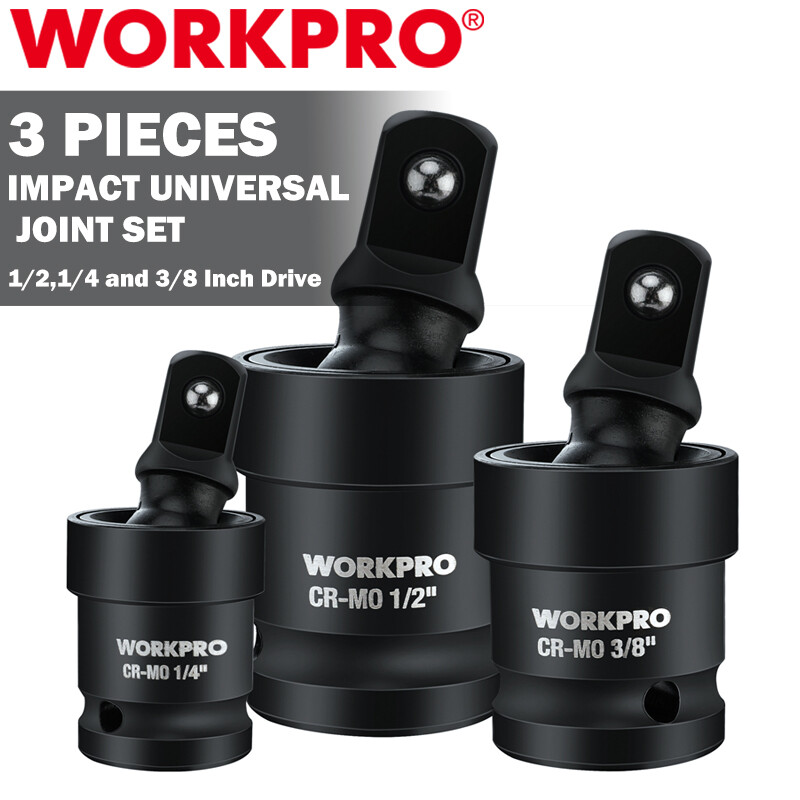 WORKPRO Impact Universal Joint Sets 3PCS 1/2" 3/8" 1/4" Dr Swivel Socket Adapter