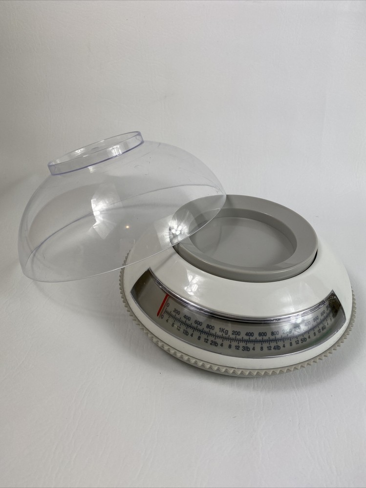 Vintage MCM Kitchen Scale + Original Bowl Grey/White Adjustable