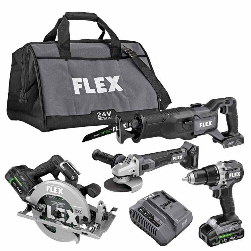 Flex FXM402-2B Circular Saw, Recip Saw, Angle Driver & Drill Driver 4-Combo Kit