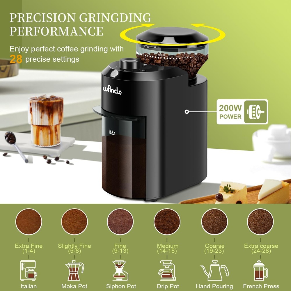 Electric Burr Coffee Grinder - Adjustable with 28 Precise Grind Settings