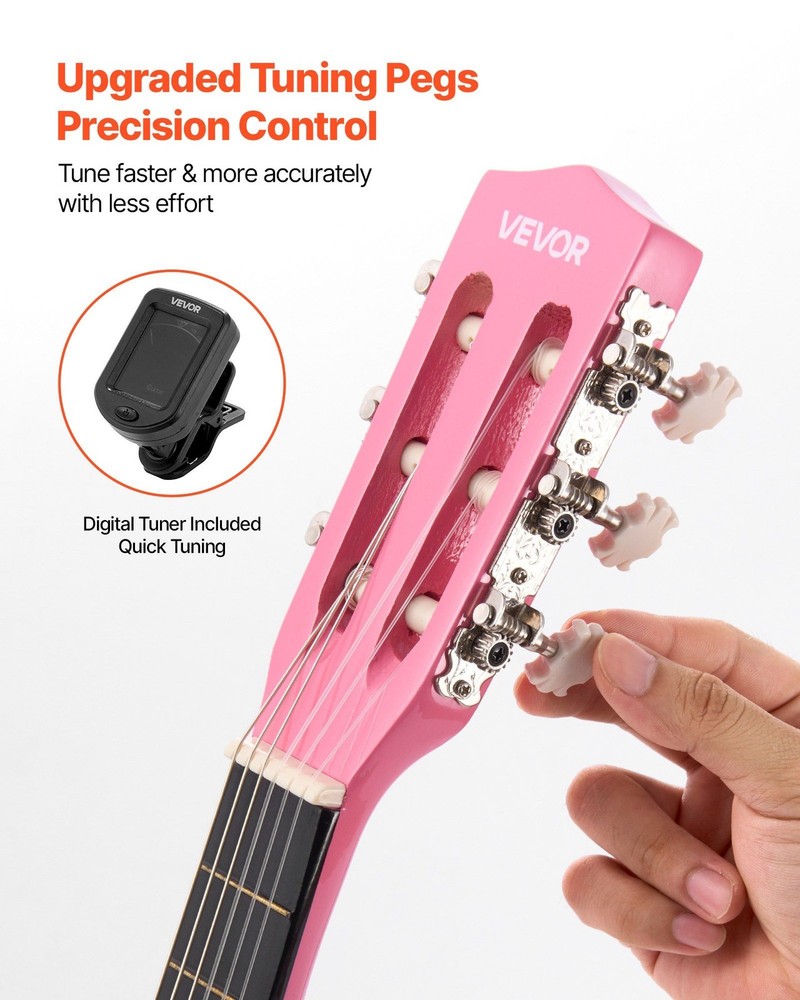 Pink 30in Classical Guitar Kit for Beginners: Nylon Strings, Tuner, Strap, Picks