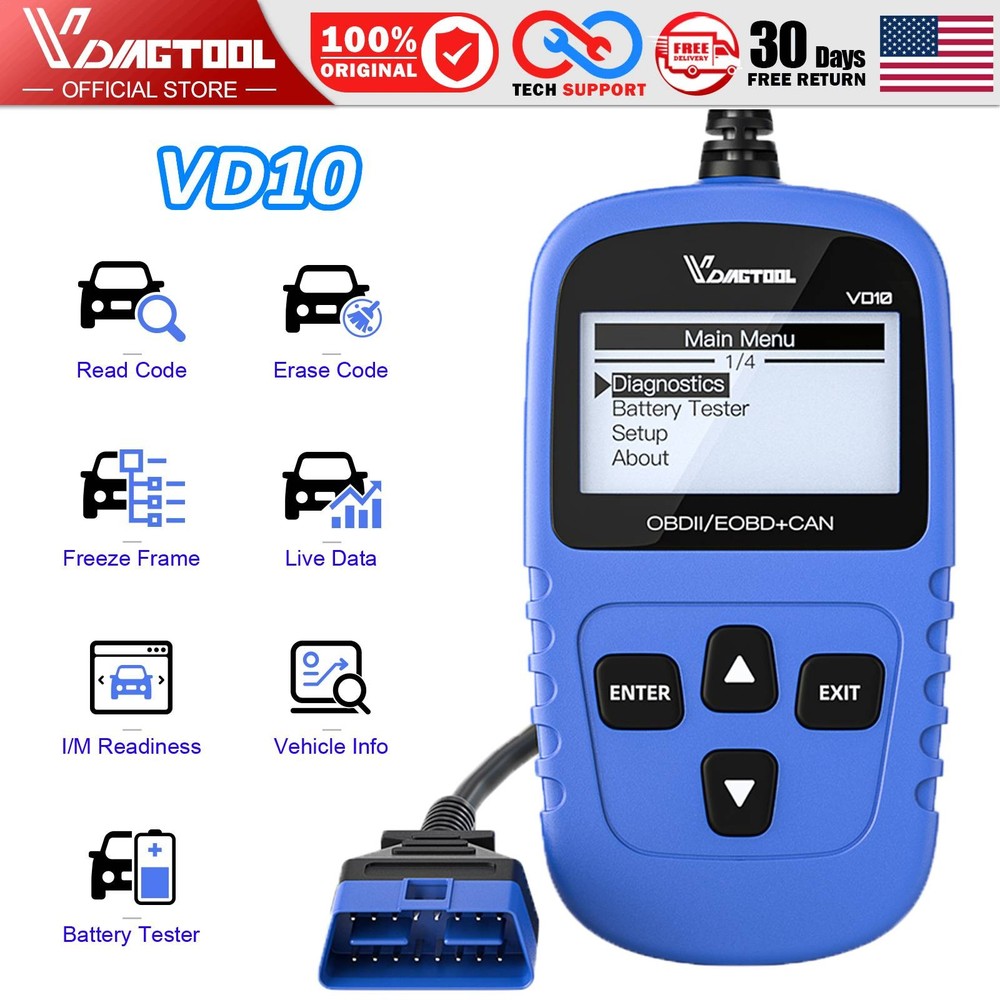 VD10 Automotive OBD2 Scanner Code Reader Car Check Engine Fault Diagnostic Tool