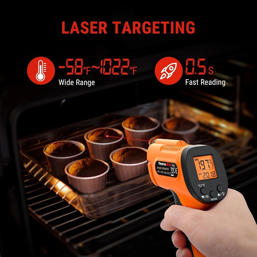 Versatile TP30 Laser Temperature Gun - Adjustable Emissivity - Instant Readings