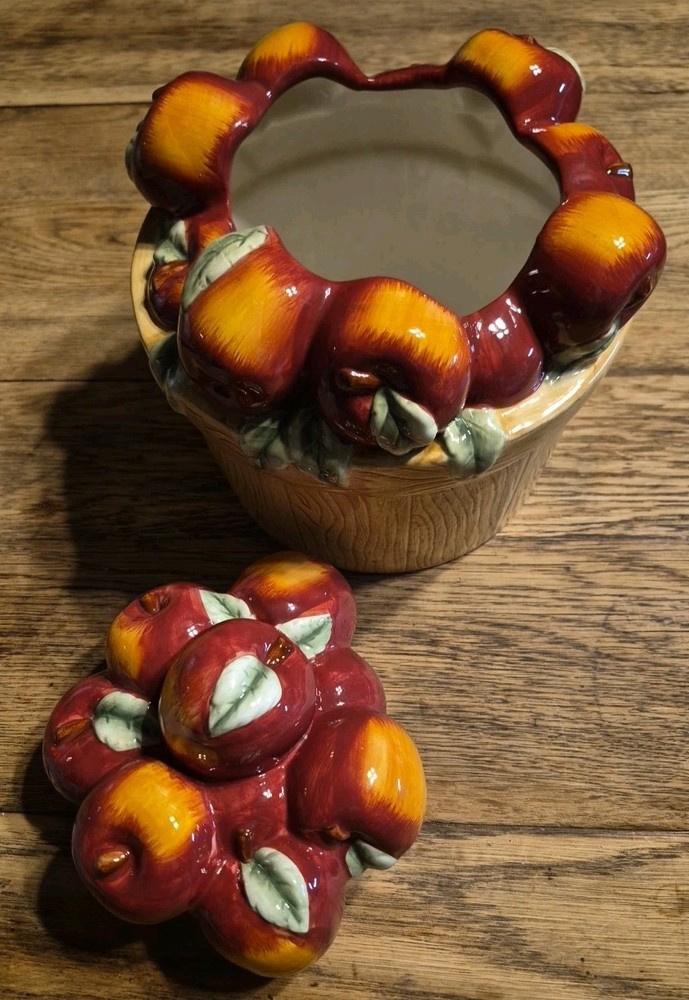 Oneida Vintage Red Apple Basket Ceramic Cookie Jar