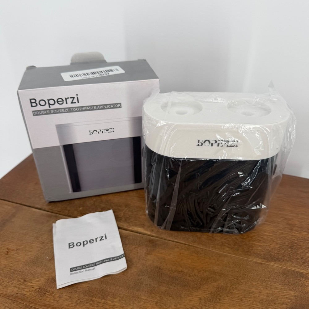NEW Boperzi Automatic Toothpaste Applicator Black White Double Squeeze Dispenser