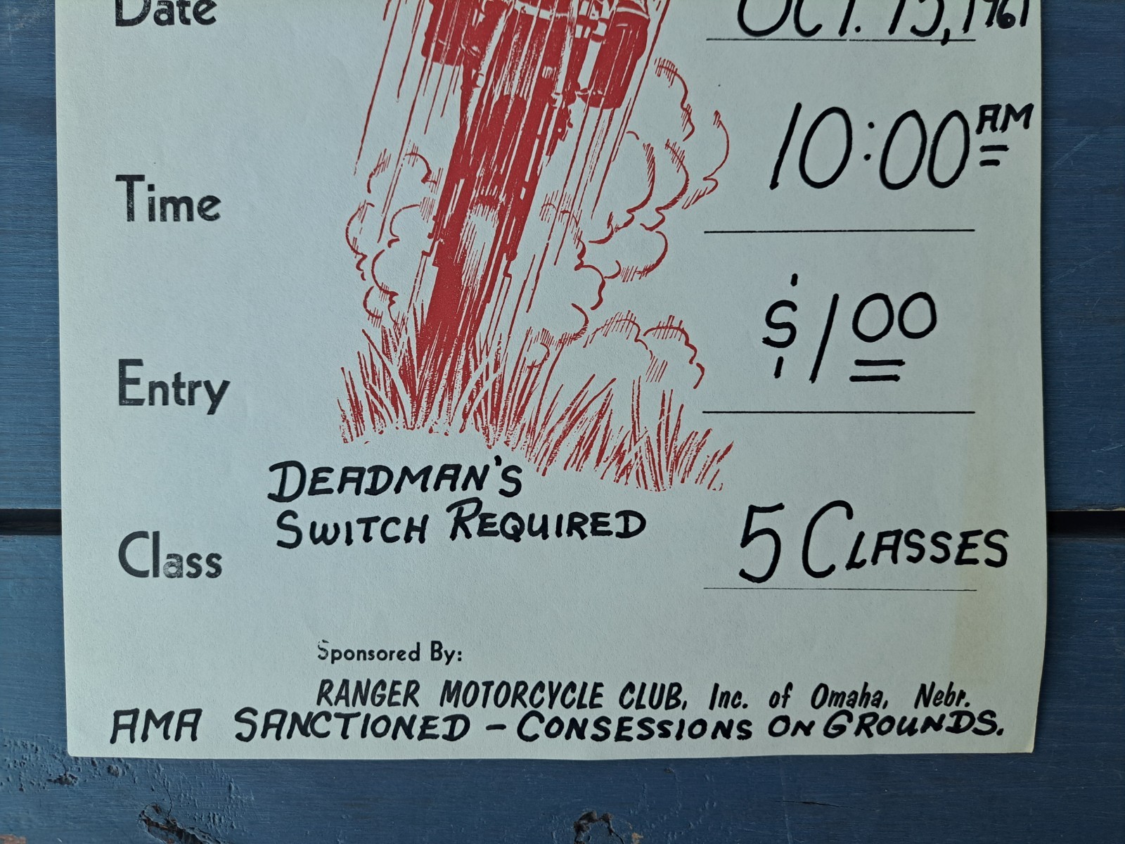 1961 ORIGINAL RANGER MOTORCYCLE CLUB OMAHA NEBRASKA HILL CLIMB EVENT POSTER