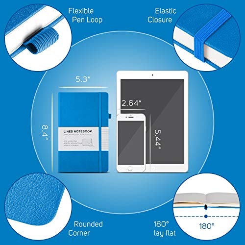 7 Pack Lined Journal Notebook, Hardcover PU Leather Notebook for A5 Deepblue