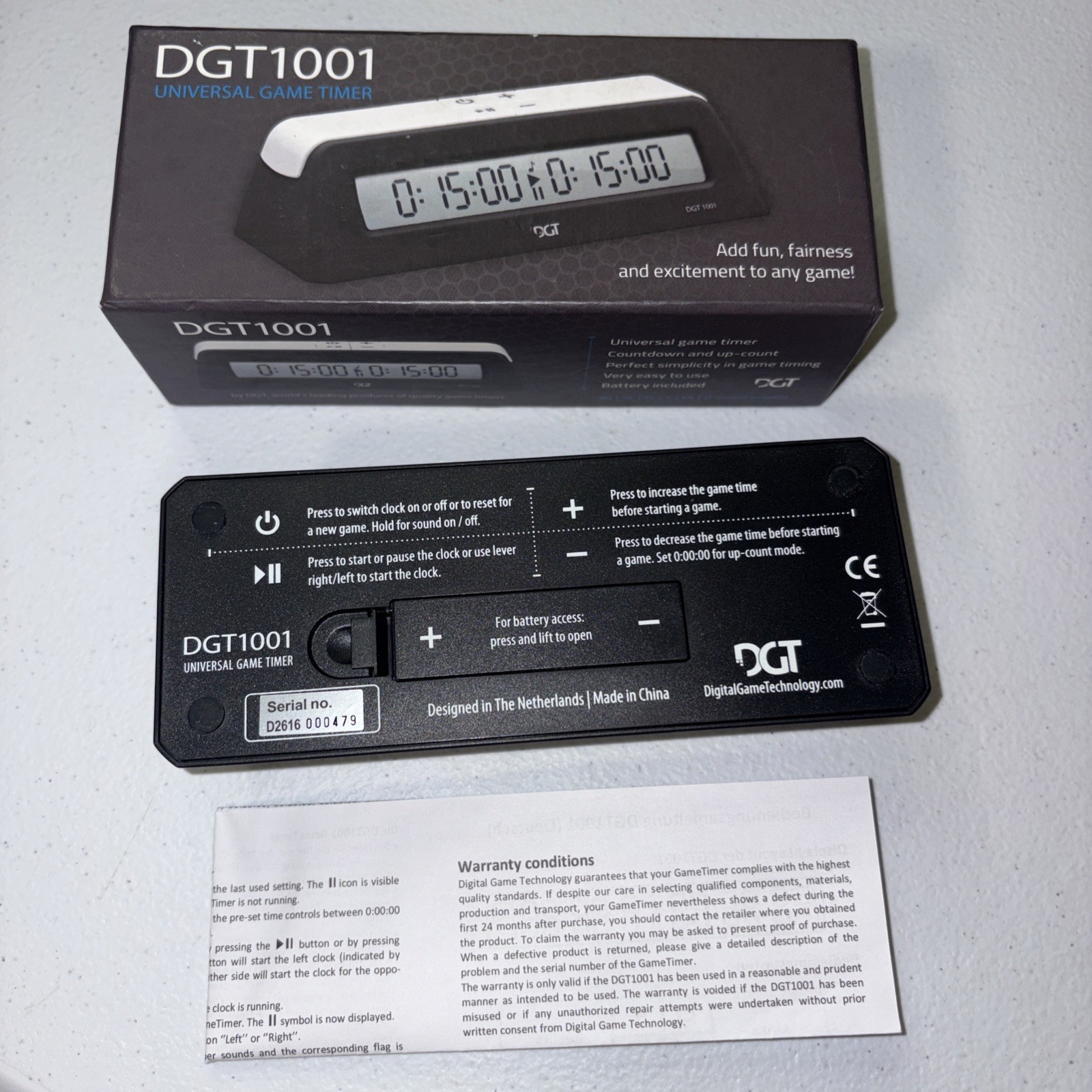 DGT 1001 Universal Game Timer Digital Chess Clock Black/White