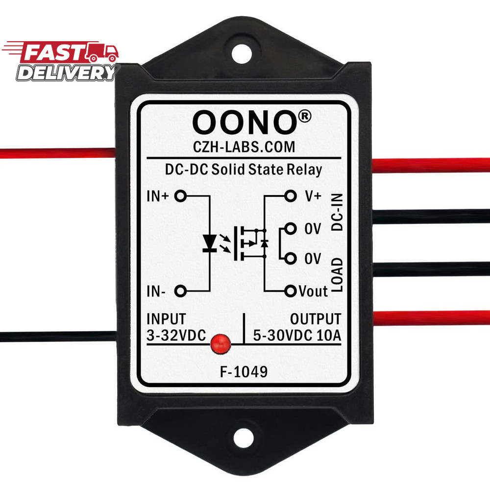 Wired DC-DC 10Amp Isolated Solid State Relay Module, SSR in 3-32VDC Out 5-30VDC,