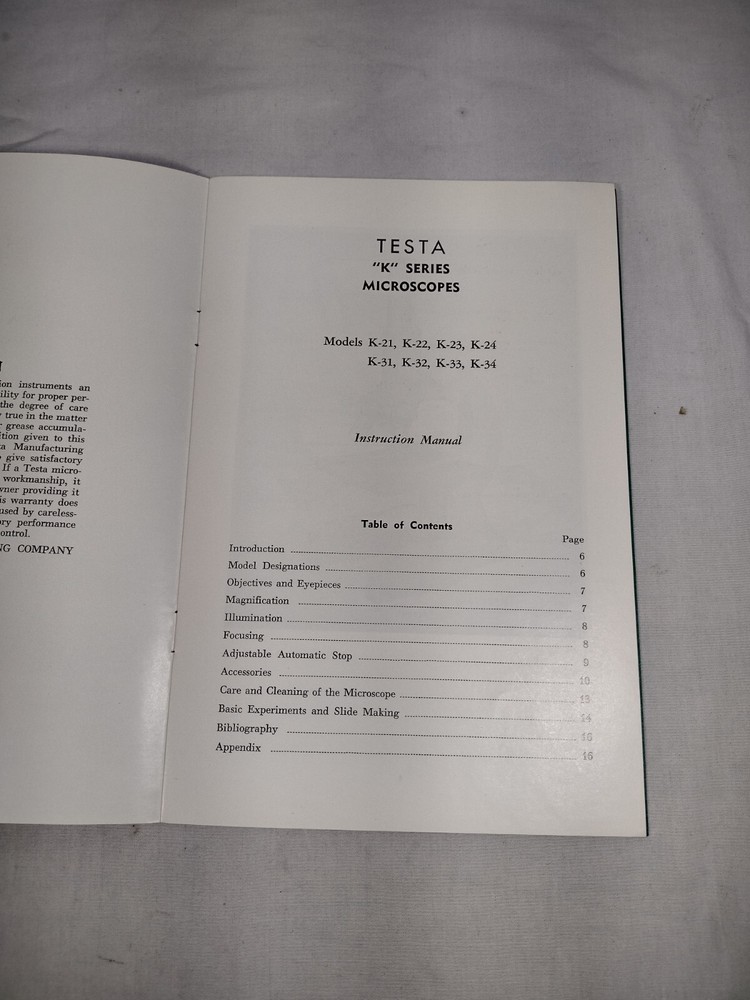 Vtg TESTA Microscope “K” Series Instruction Manual Original 16pg (B)