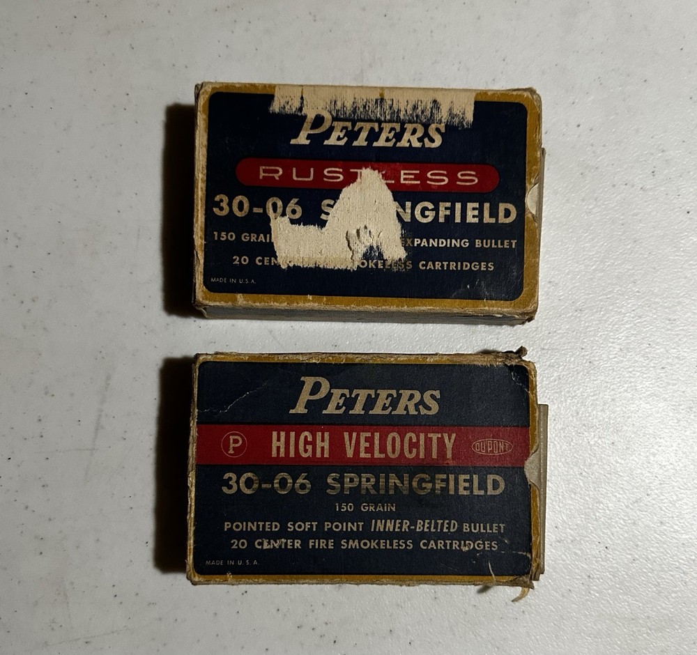 Vintage PETERS High Velocity & Rustless 30-06 EMPTY Boxes With Shell Sleeves